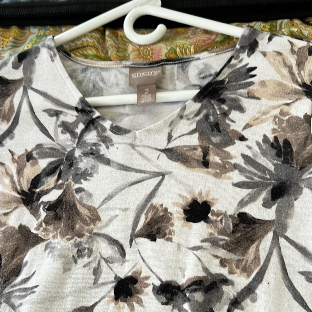 Chico's Floral Print Top - Black, Brown, Cream